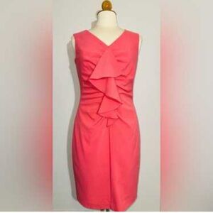 CALVIN KLEIN Coral V Neck Ruffle Front Sleeveless Dress Size 2 NWOT